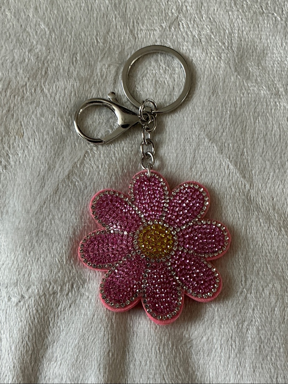 Pink Crystal Flower Keychain Bag Charm with Yellow Center Absolutely Stunning 🤩